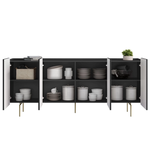 Komoda Malmi 200 cm - czarny mat / złote nóżki